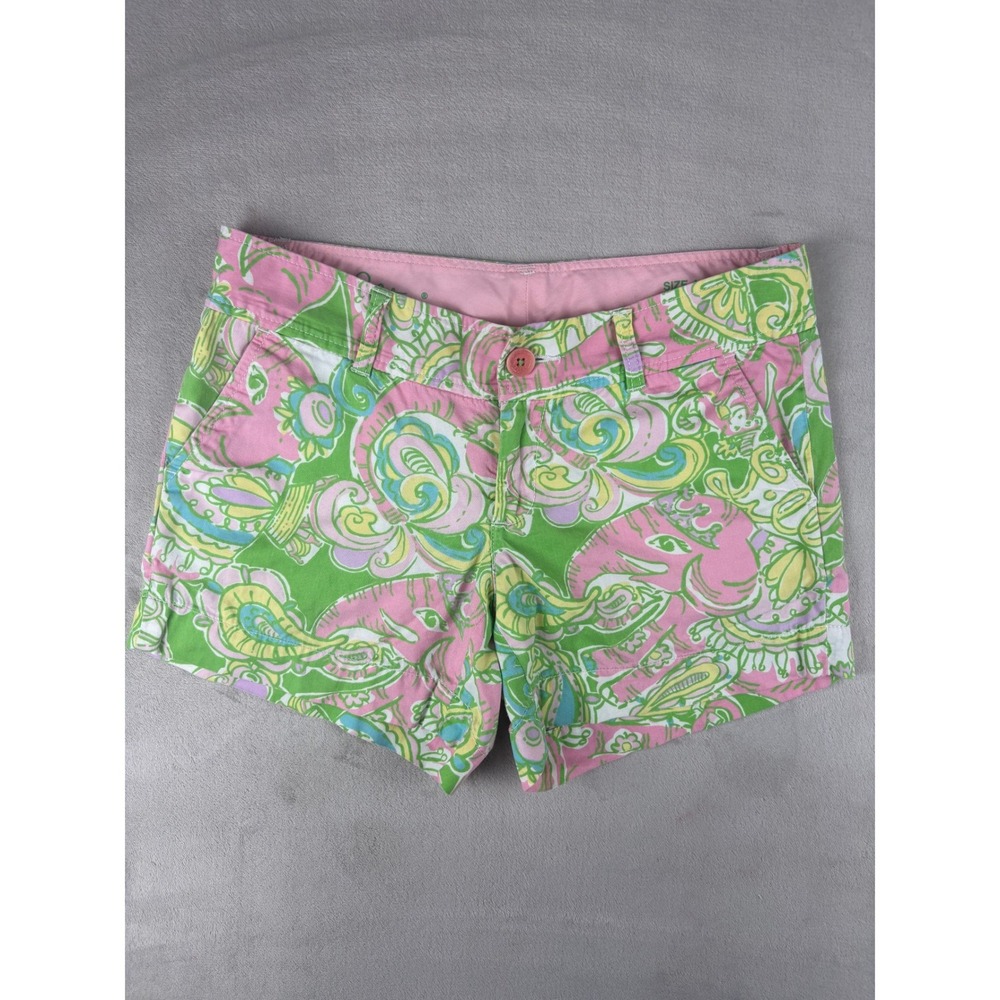 Lilly Pulitzer Callahan Shorts Size 4 Pink Green Elephant Paisley Print Chino